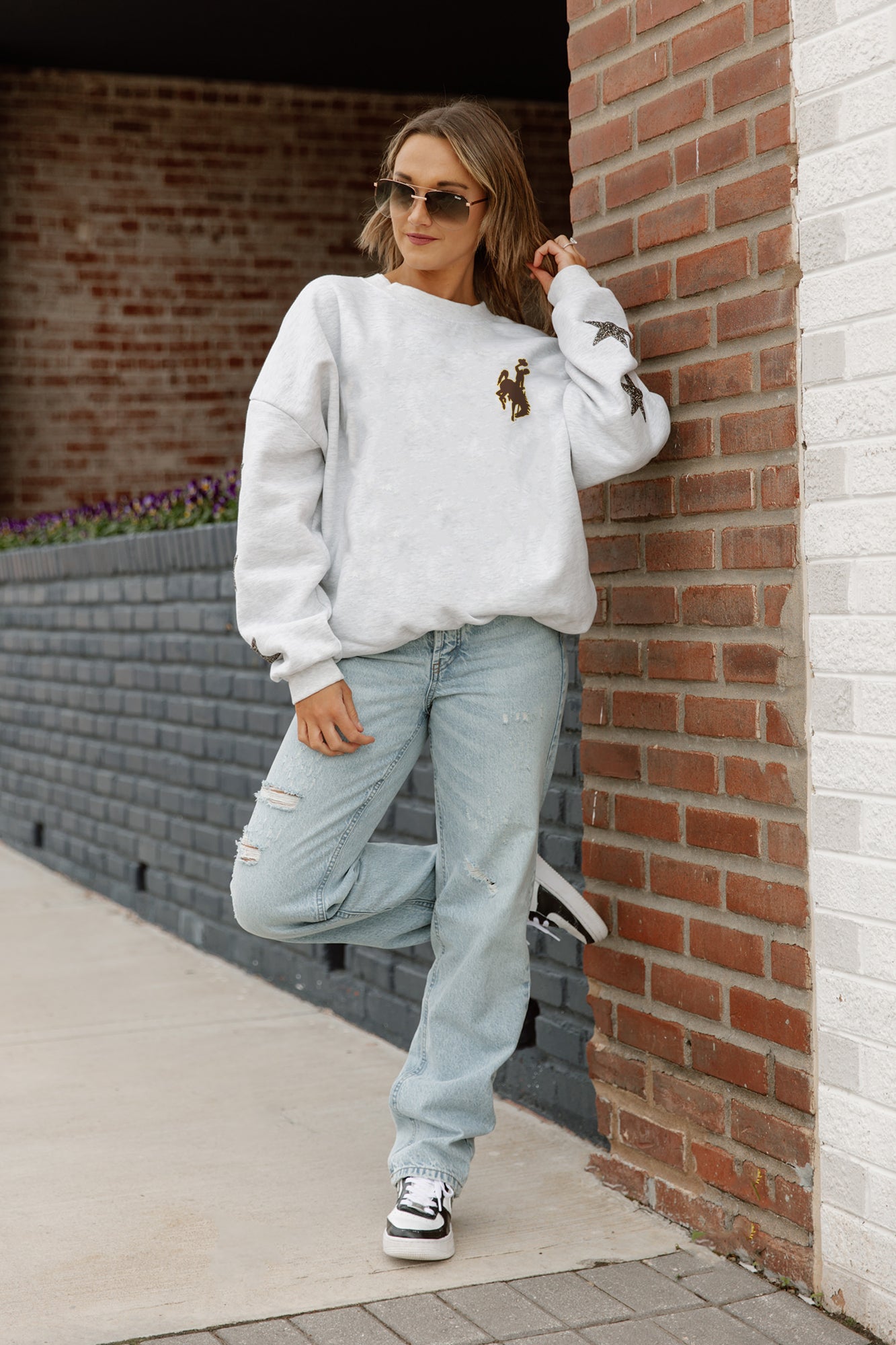 Ash Wyoming Cowboys Dedication Star-Sleeve Pullover - Casual Styled Look with Distressed Jeans | Gameday Couture - SOHO