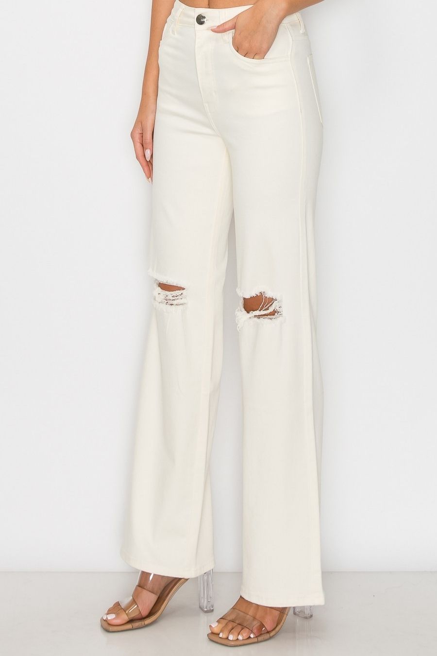 Ivory Claire Distressed Wide Leg Jeans - Front View | Gameday Couture - SOHO