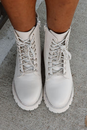 Ivory Sparkle Combat Boots with Platform Sole - Top Down View | Gameday Couture - SOHO
