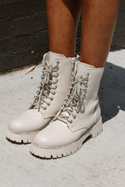 Ivory Sparkle Combat Boots with Rhinestone Laces - Close-Up Detail | Gameday Couture - SOHO