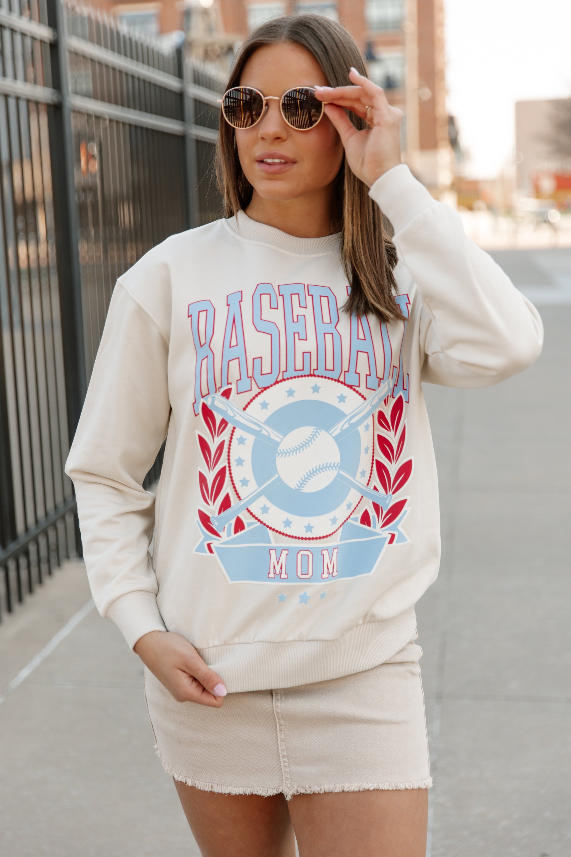Cream Baseball Babe Graphic Pullover - Portrait Shot On Model | Gameday Couture - SOHO