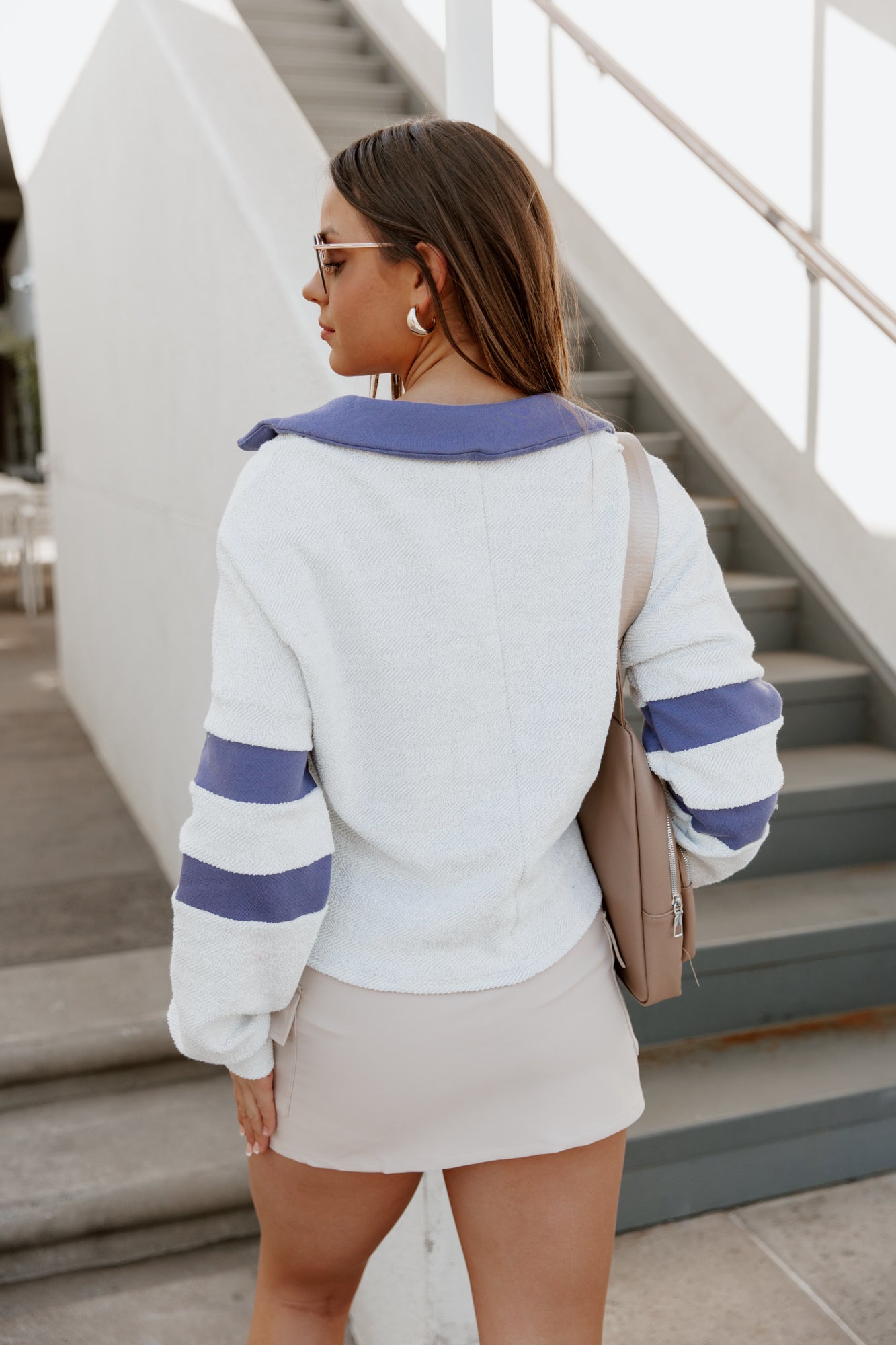 Blue Stripe HARBOR HORIZON LONG SLEEVE TOP - Back View | Gameday Couture - SOHO