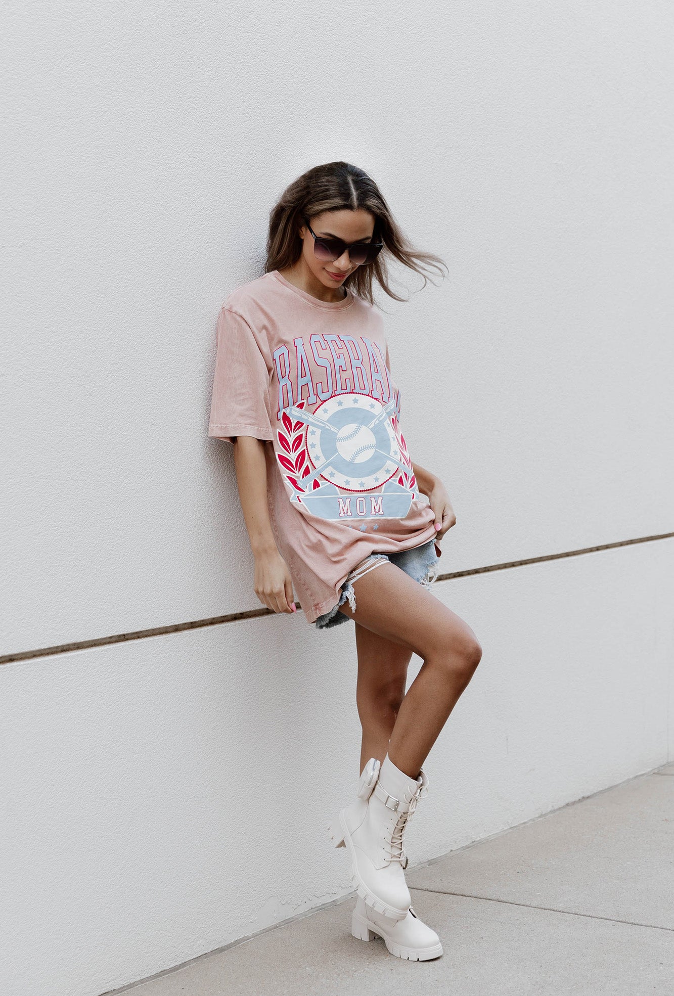 Pink VICTORY VIBES GRAPHIC TEE Baseball Mom - Side On Model | Gameday Couture - SOHO