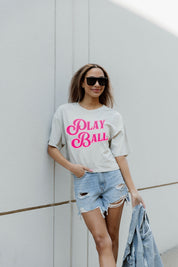 Tan Cotton Baseball Cropped Tee - Side View | Gameday Couture - SOHO