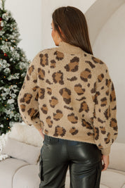 WILD & COZY COMFORT LEOPARD SWEATER Tan Leopard Print - Back View On Model | Gameday Couture - SOHO