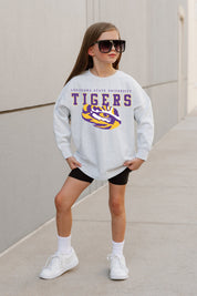 LSU TIGERS BIG GOALS KIDS DROP SHOULDER LONG SLEEVE TEE WITH RIBBED NECKLINE AND CUFFS