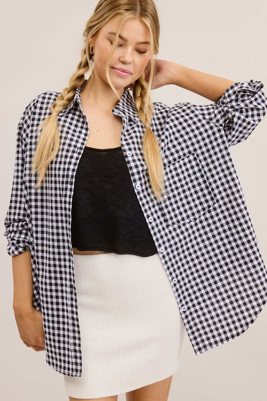 FIT CHECK GINGHAM BUTTON DOWN TOP