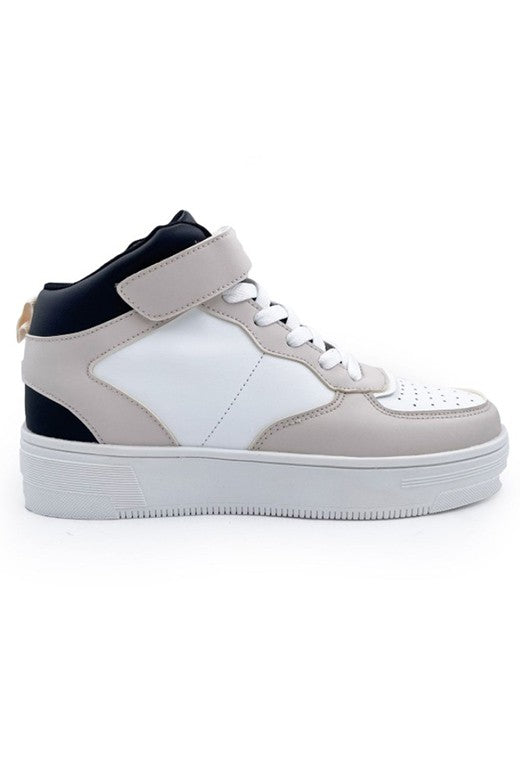White Grey Navy Urban Tech Midtop Sneakers - Side View | Gameday Couture - SOHO