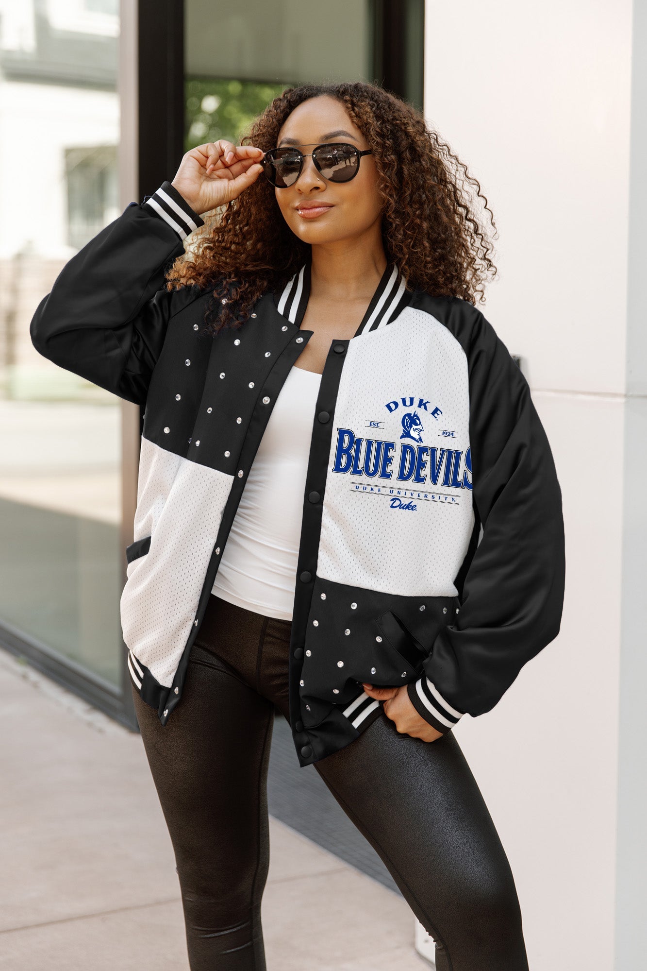 DUKE BLUE DEVILS INNER DRIVE THROWBACK VARSITY BOMBER JACKET