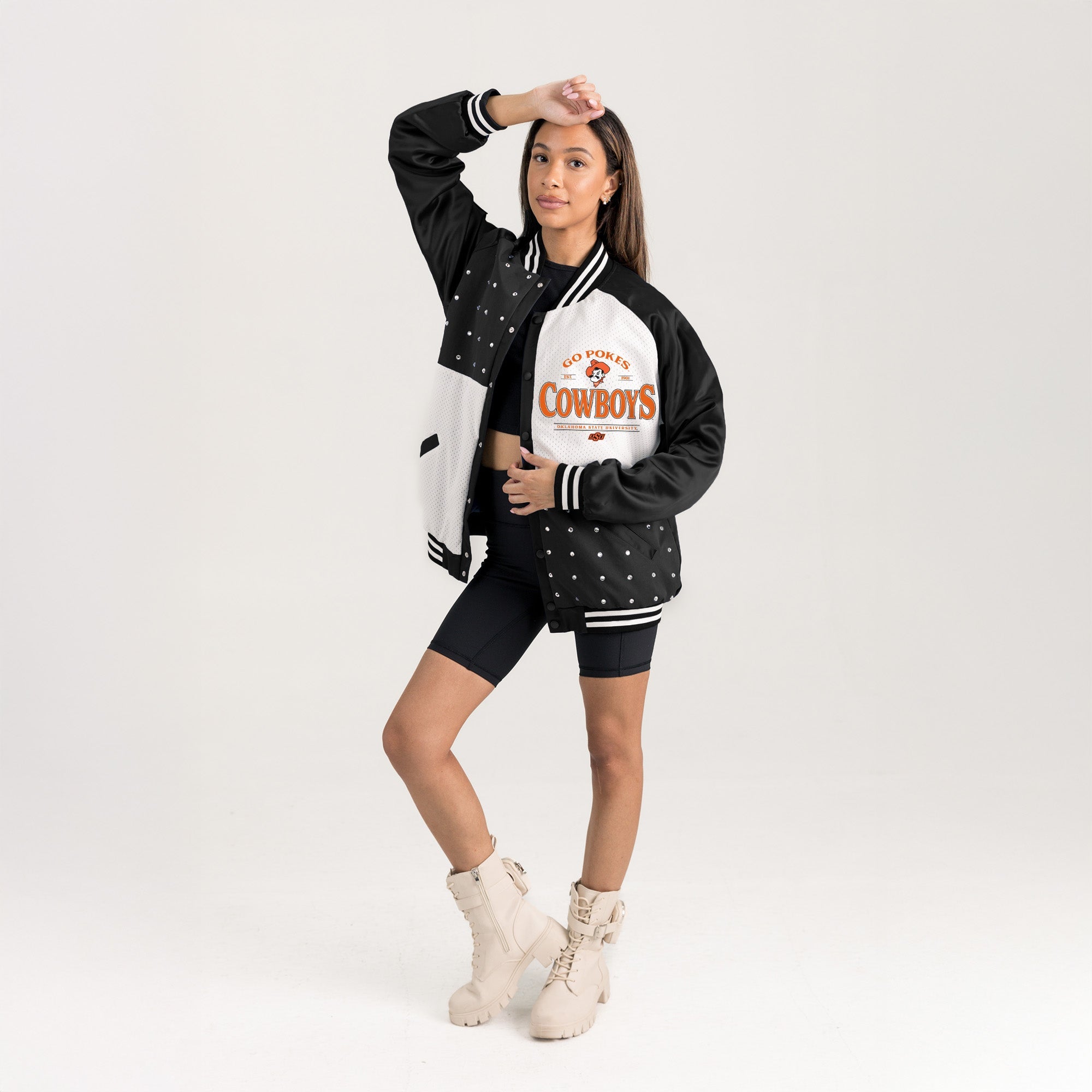 OKLAHOMA STATE COWBOYS INNER DRIVE THROWBACK VARSITY BOMBER JACKET