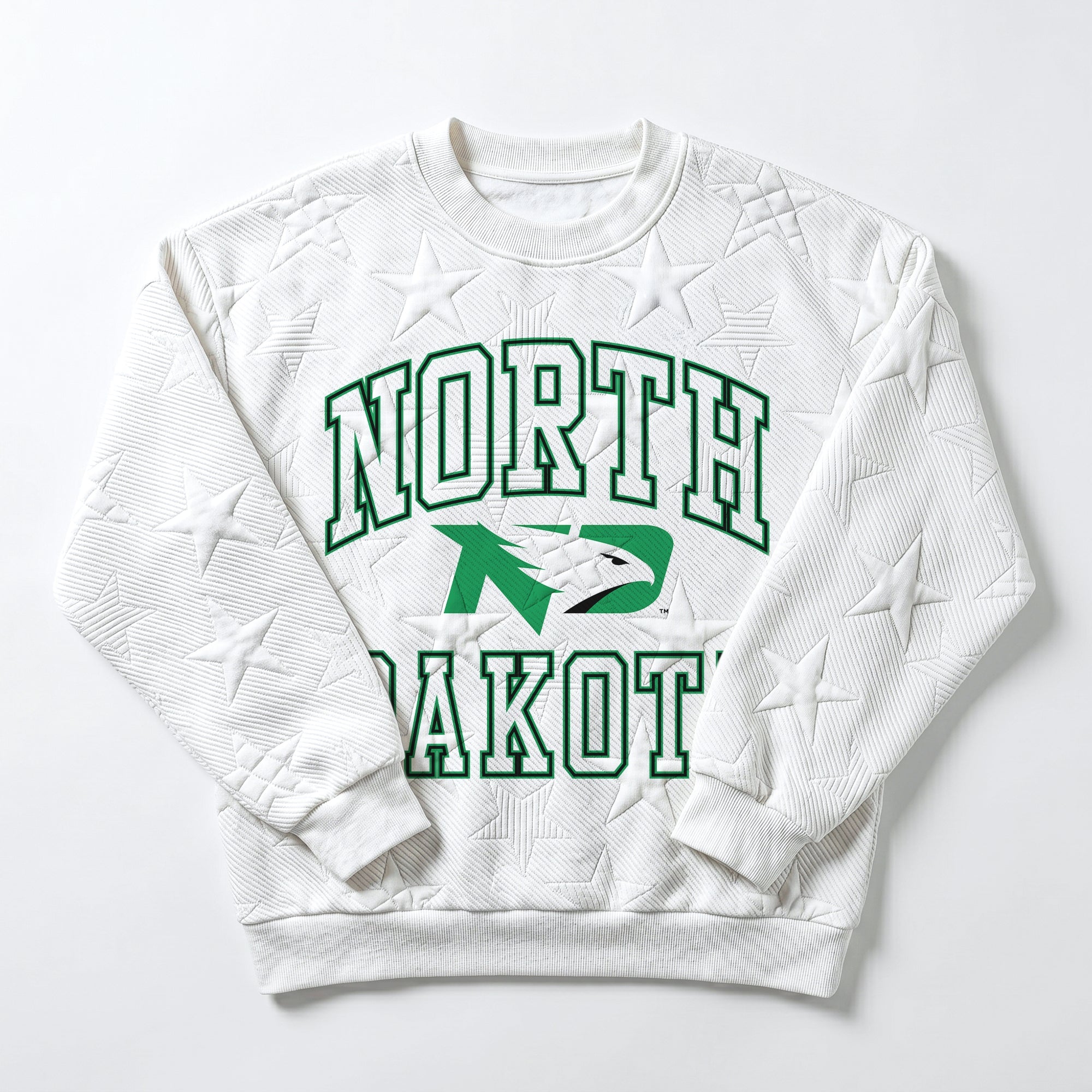 NORTH DAKOTA FIGHTING HAWKS BIG PLAY ENERGY EMBOSSED STAR CREWNECK