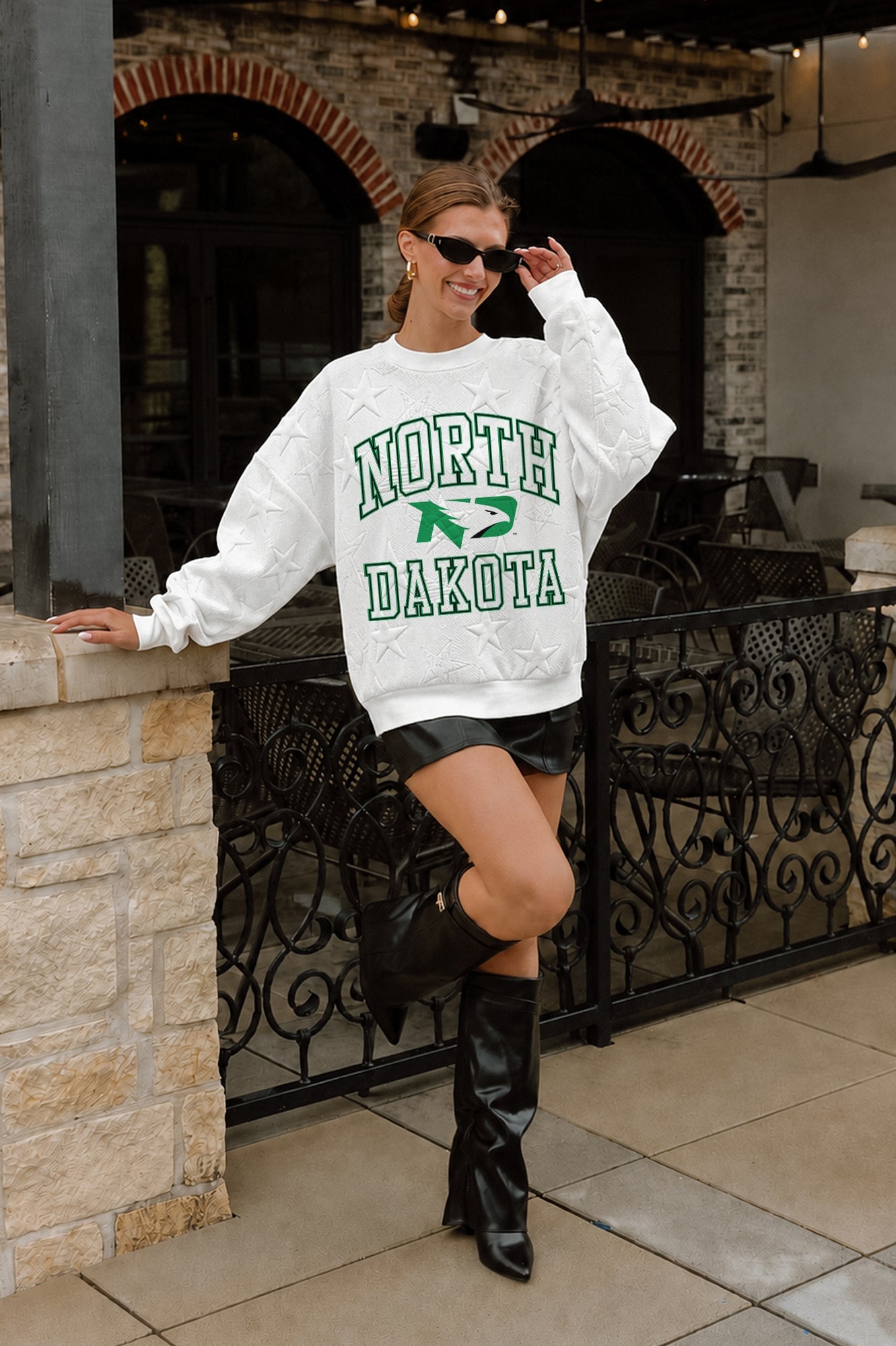 NORTH DAKOTA FIGHTING HAWKS BIG PLAY ENERGY EMBOSSED STAR CREWNECK