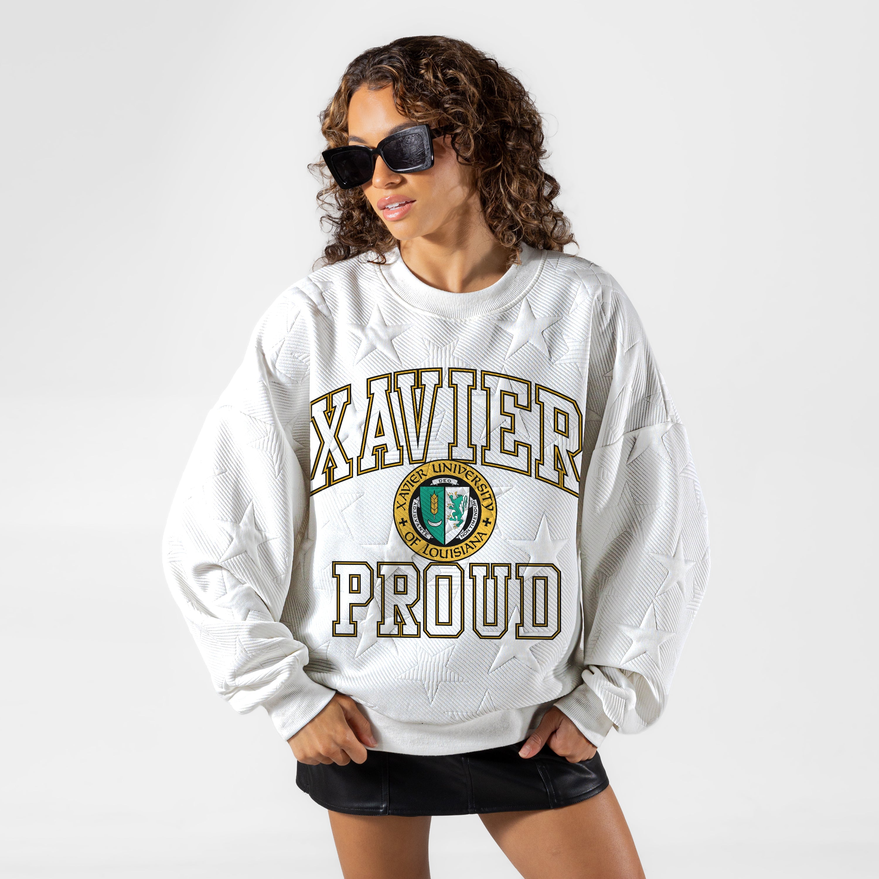 XAVIER UNIVERSITY OF LOUISIANA GOLD BIG PLAY ENERGY EMBOSSED STAR CREWNECK