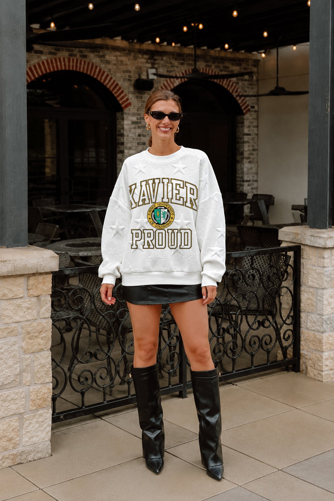 XAVIER UNIVERSITY OF LOUISIANA GOLD BIG PLAY ENERGY EMBOSSED STAR CREWNECK