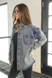 CHICAGO BEARS STYLES THE LIMIT MICRO-RHINESTONE DENIM OVERSHIRT