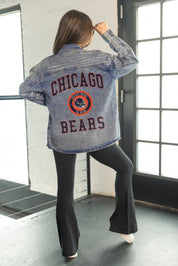 CHICAGO BEARS STYLES THE LIMIT MICRO-RHINESTONE DENIM OVERSHIRT