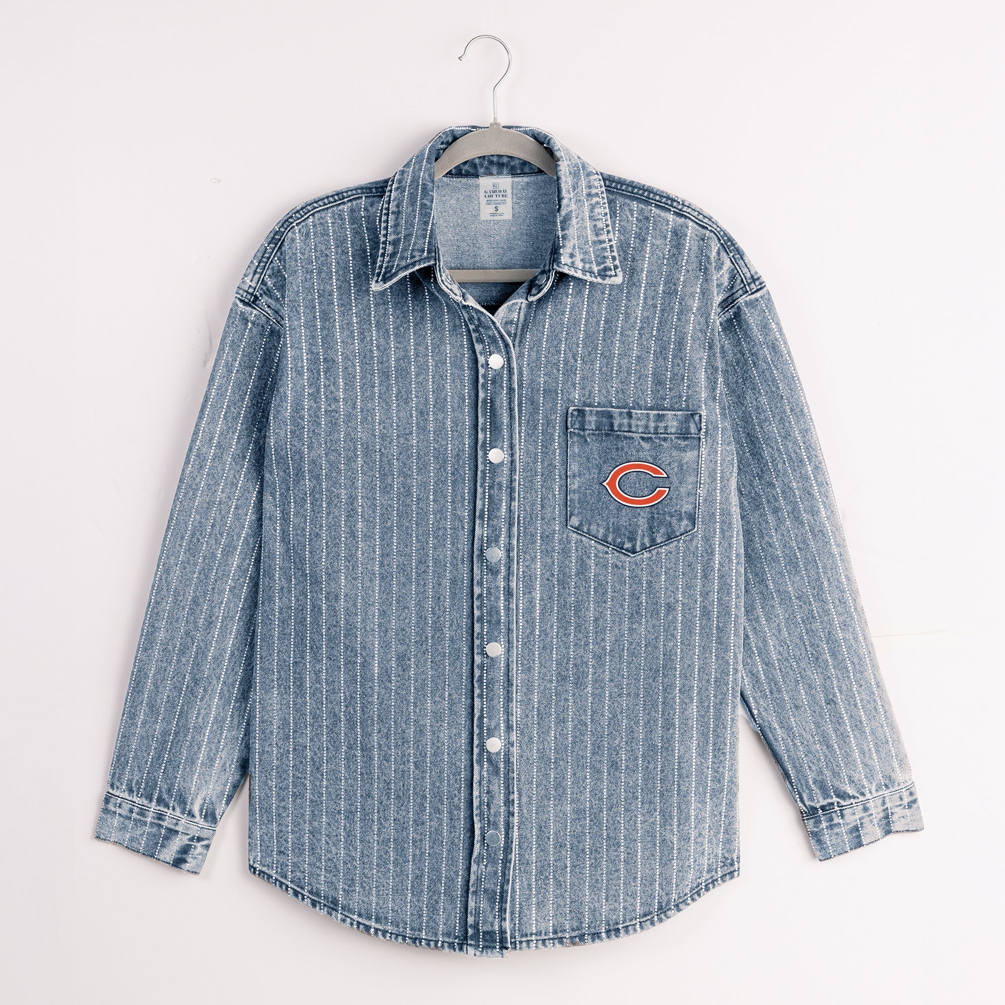 CHICAGO BEARS STYLES THE LIMIT MICRO-RHINESTONE DENIM OVERSHIRT