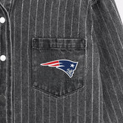 NEW ENGLAND PATRIOTS STYLES THE LIMIT MICRO-RHINESTONE DENIM OVERSHIRT IN BLACK