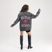 NEW ENGLAND PATRIOTS STYLES THE LIMIT MICRO-RHINESTONE DENIM OVERSHIRT IN BLACK
