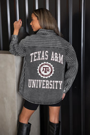 TEXAS A&M AGGIES STYLES THE LIMIT MICRO-RHINESTONE DENIM OVERSHIRT IN BLACK