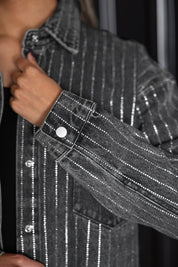 TEXAS A&M AGGIES STYLES THE LIMIT MICRO-RHINESTONE DENIM OVERSHIRT IN BLACK