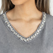 ANGELO STATE RAMS ICONIC EDGE RHINESTONE TRIM V-NECK TEE