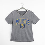 ANGELO STATE RAMS ICONIC EDGE RHINESTONE TRIM V-NECK TEE