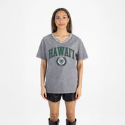 HAWAII RAINBOW WARRIORS ICONIC EDGE RHINESTONE TRIM V-NECK TEE