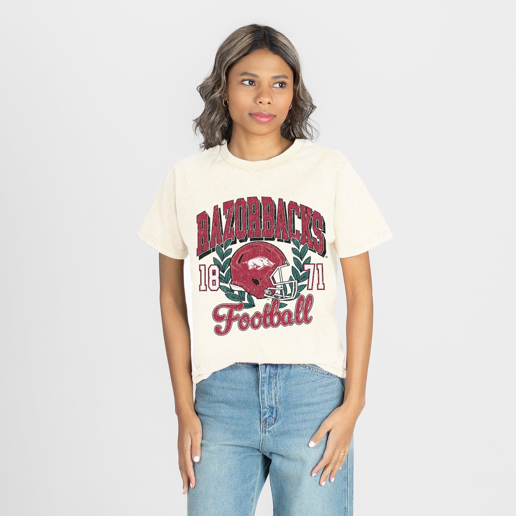 ARKANSAS RAZORBACKS RAISED ON VICTORY CLASSIC FIT COTTON BLEND CREWNECK TEE