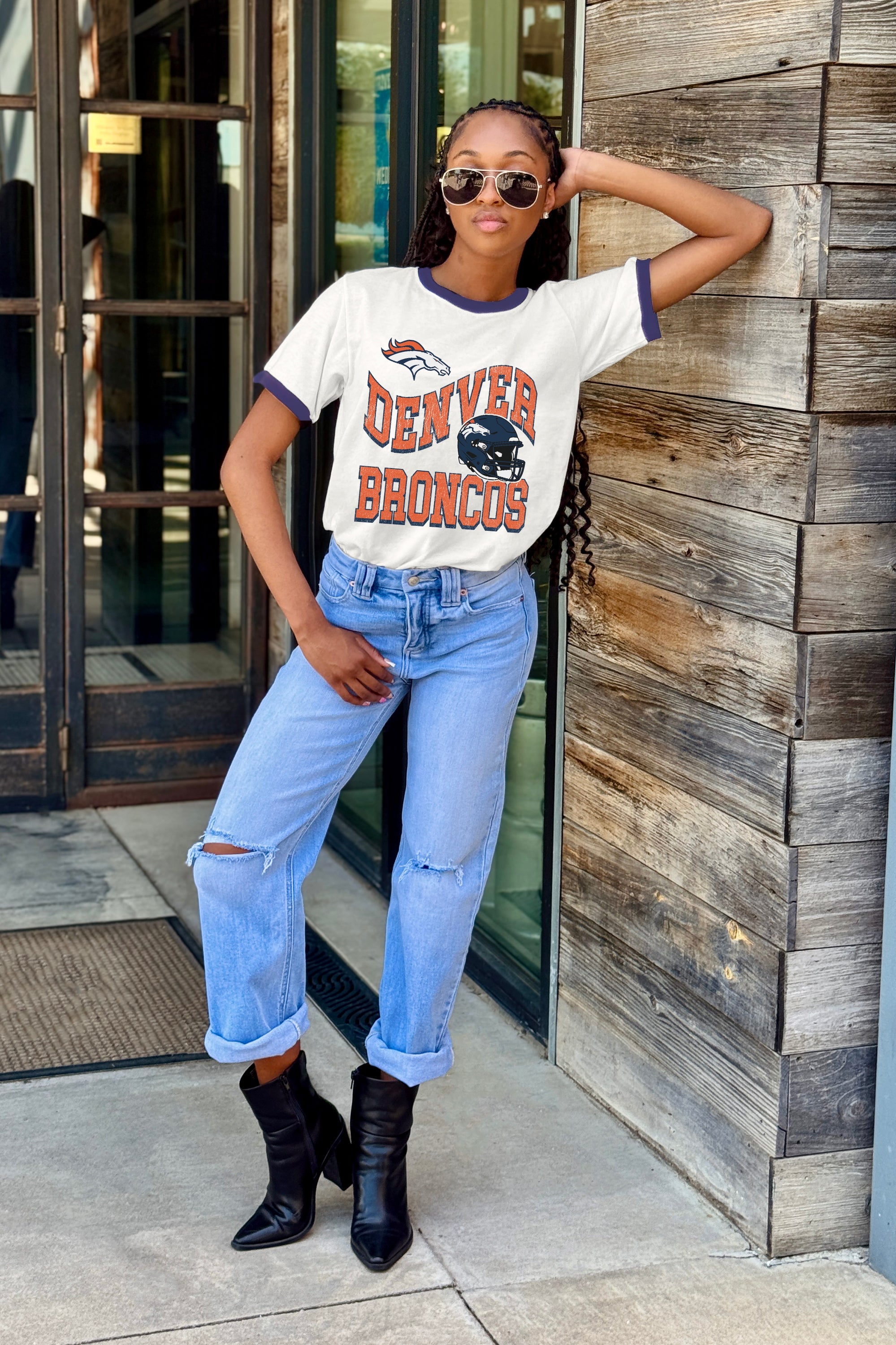 DENVER BRONCOS HARD EARNED VINTAGE RINGER TEE