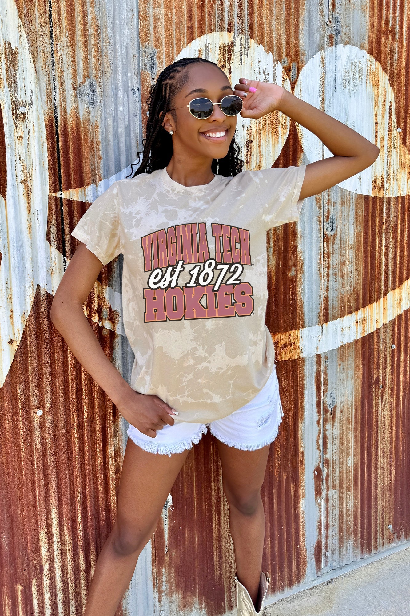 VIRGINIA TECH HOKIES DEEP ROOTS BLEACH WASH TEE