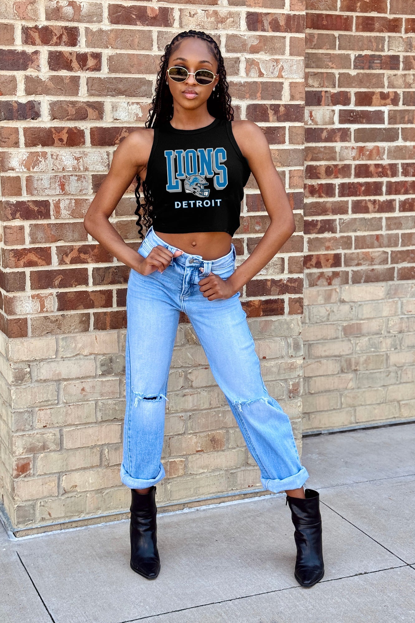 DETROIT LIONS PURE VICTORY ESSENTIAL RIBBED CROP TANK