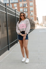 Tan Play Ball Babe Vintage Washed Crop Sweatshirt - Full Body Front View | Gameday Couture - SOHO