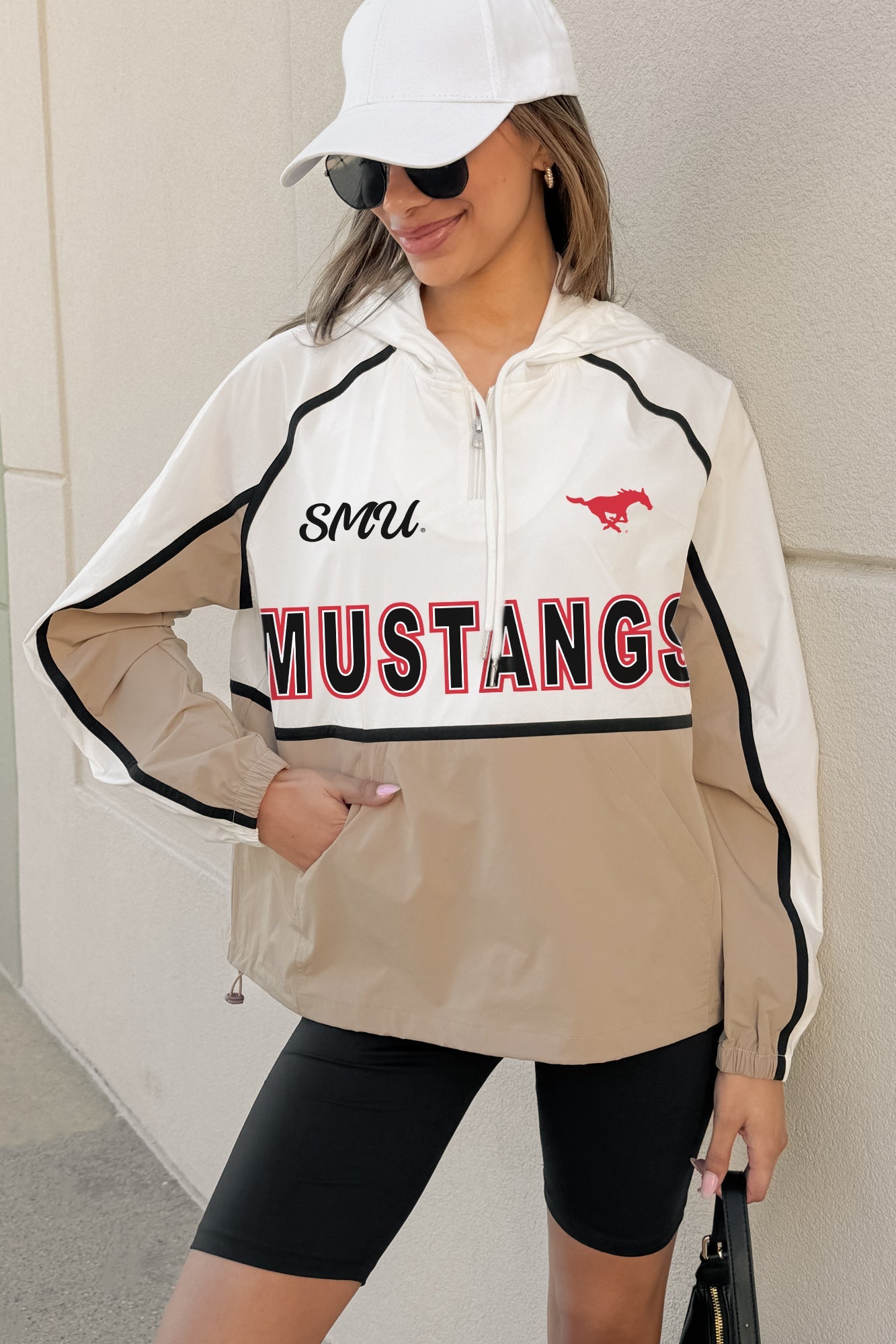 SMU MUSTANGS PLAY IT COOL COLORBLOCK WINDBREAKER QUARTERZIP JACKET