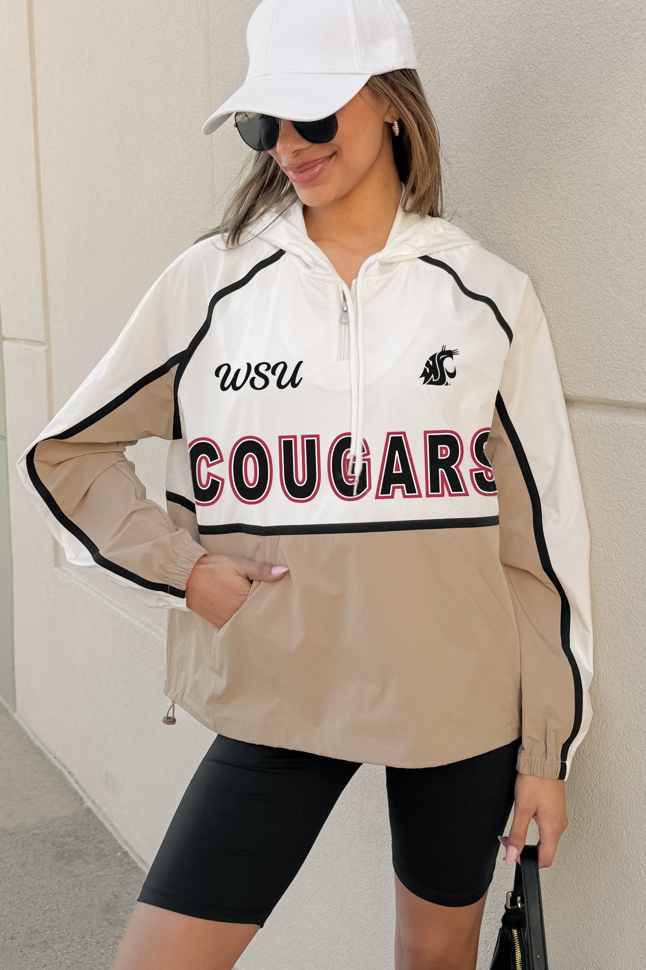 WASHINGTON STATE COUGARS PLAY IT COOL COLORBLOCK WINDBREAKER QUARTERZIP JACKET