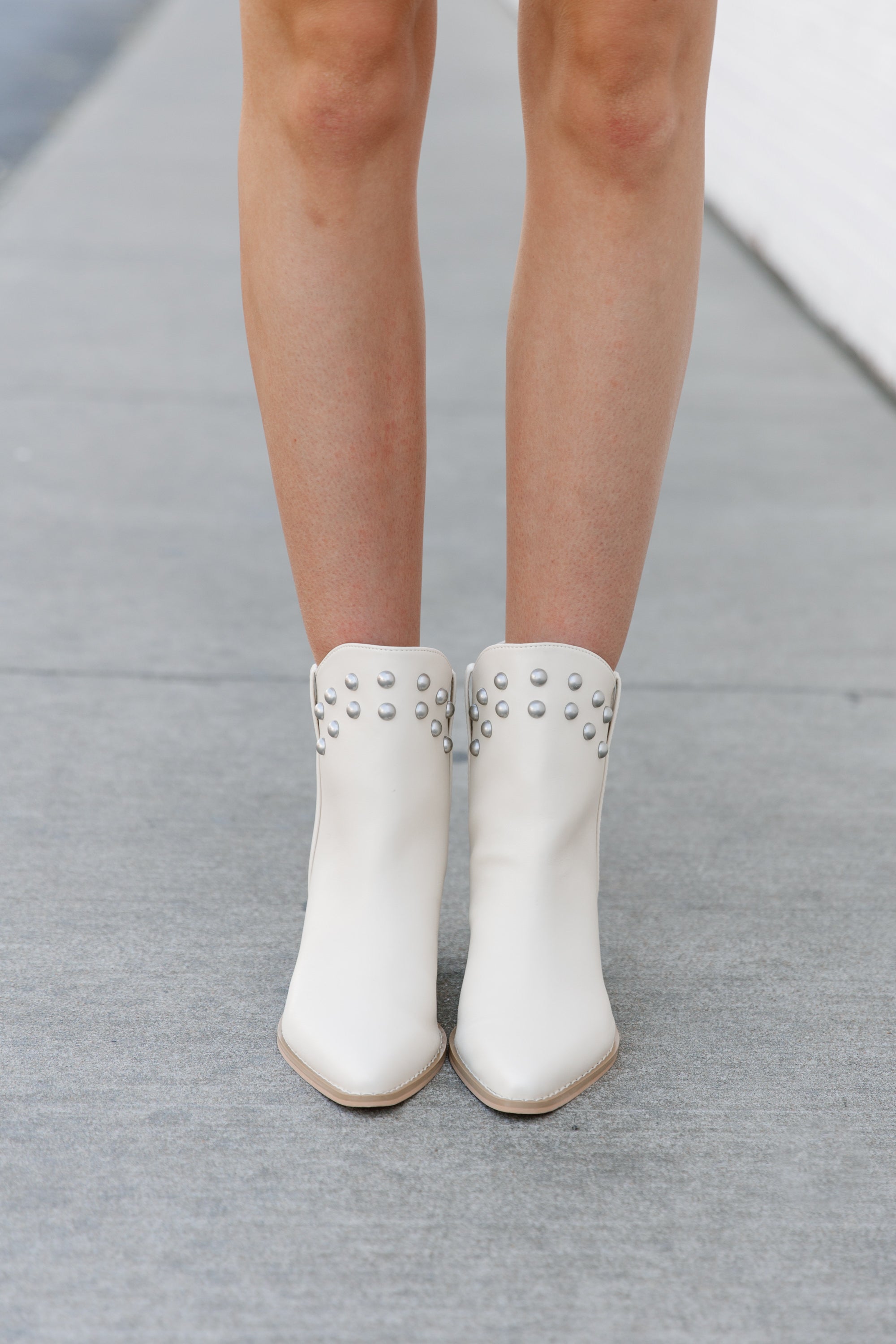 Beige Studded Ankle Boots - Front Straight View | Gameday Couture - SOHO