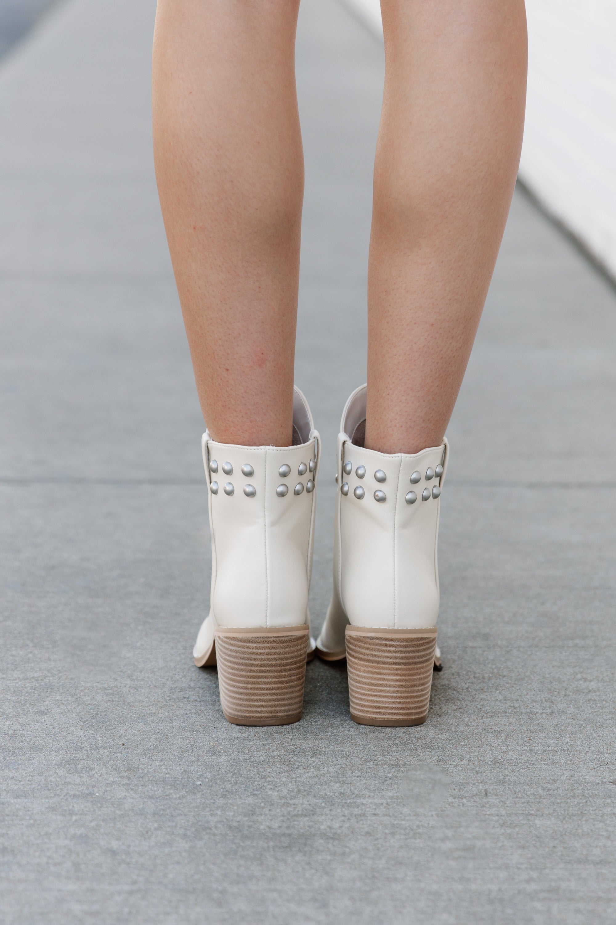Beige Studded Ankle Boots - Back View Heel Detail | Gameday Couture - SOHO