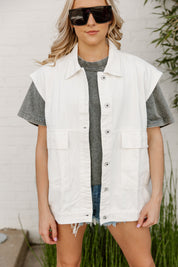 White Denim Doll Vest - Front View Styled Look | Gameday Couture - SOHO