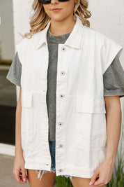White Denim Doll Vest - Close-Up Button Detail | Gameday Couture - SOHO