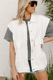White Denim Doll Vest - Side Profile On Model | Gameday Couture - SOHO