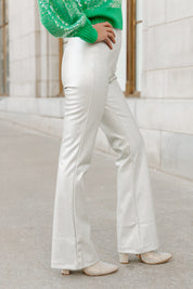 Silver High Waist Flare Pants - Side Profile Detail | Gameday Couture - SOHO