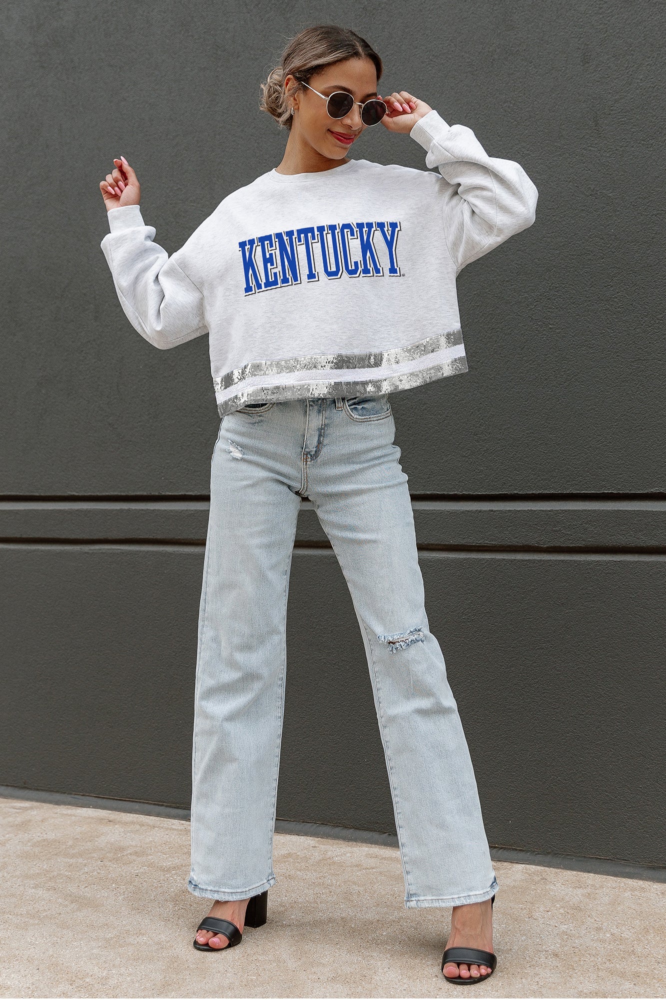 KENTUCKY WILDCATS PASS THE SHINE Mid-Crop Sweatshirt - Full Body View | Gameday Couture - SOHO