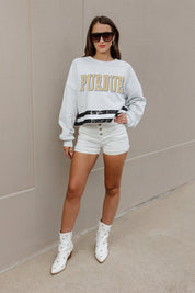 Ash Grey PURDUE BOILERMAKERS Sequin Stripe Cropped Sweatshirt - Full Body | Gameday Couture - SOHO