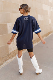 DALLAS COWBOYS ROYALTY OVERSIZED V-NECK RHINESTONE-STRIPED SPORTY FASHION TOP