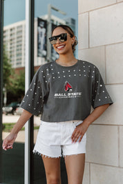 BALL STATE CARDINALS MAKING MOVES ALL-OVER RHINESTONE CROPPED TEE WITH YOKE
