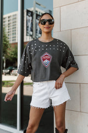 COLORADO RAPIDS MAKING MOVES ALL-OVER RHINESTONE CROPPED TEE WITH YOKE