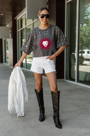 LOYOLA MARYMOUNT LIONS MAKING MOVES ALL-OVER RHINESTONE CROPPED TEE WITH YOKE
