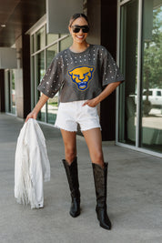 PITTSBURGH PANTHERS MAKING MOVES ALL-OVER RHINESTONE CROPPED TEE WITH YOKE