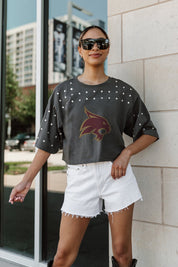 TEXAS STATE BOBCATS MAKING MOVES ALL-OVER RHINESTONE CROPPED TEE WITH YOKE