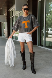 TENNESSEE VOLUNTEERS MAKING MOVES ALL-OVER RHINESTONE CROPPED TEE WITH YOKE
